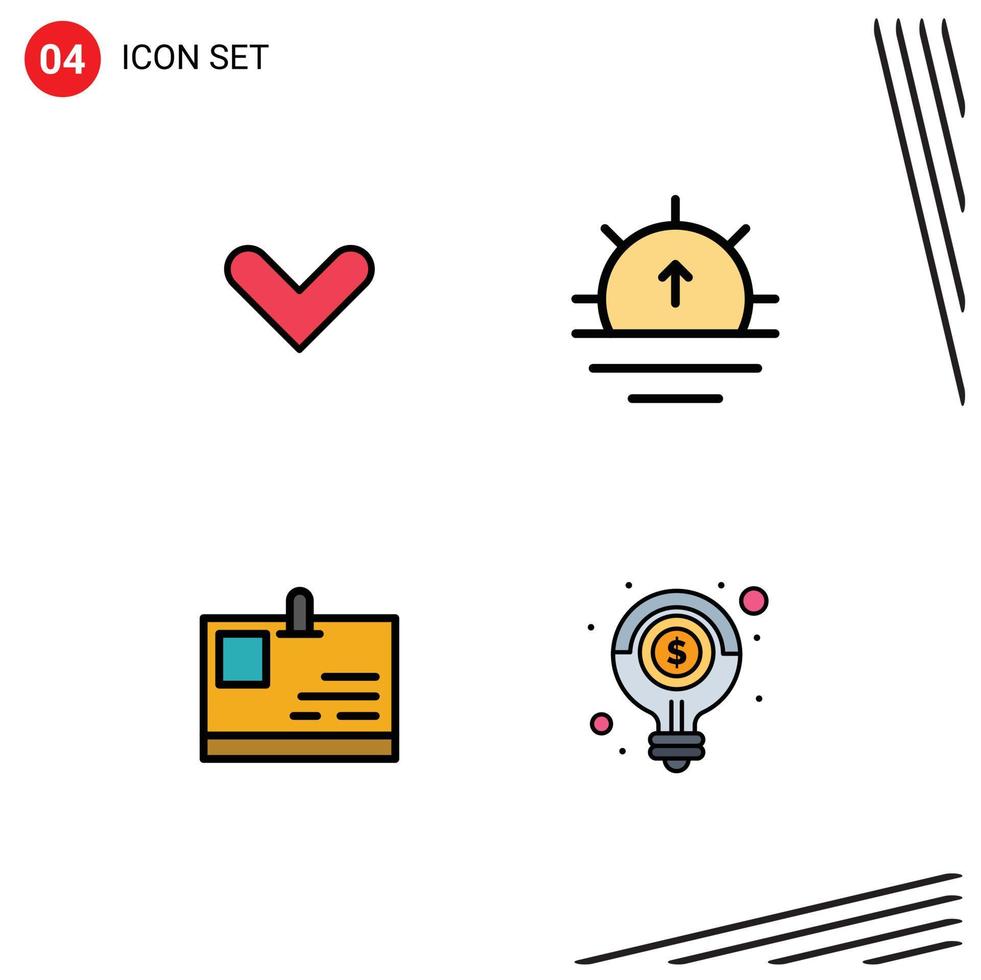 4 Universal Filledline Flat Colors Set for Web and Mobile Applications arrow id card down sunrise pass Editable Vector Design Elements