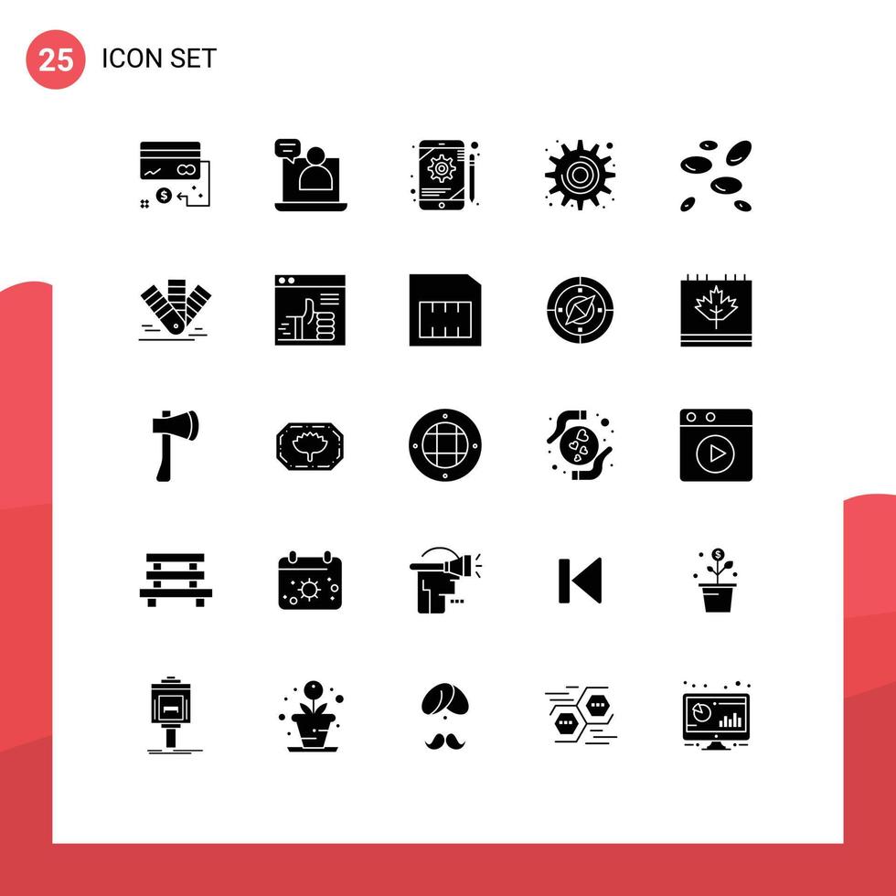 Modern Set of 25 Solid Glyphs and symbols such as hematology settings meeting gear tablet Editable Vector Design Elements
