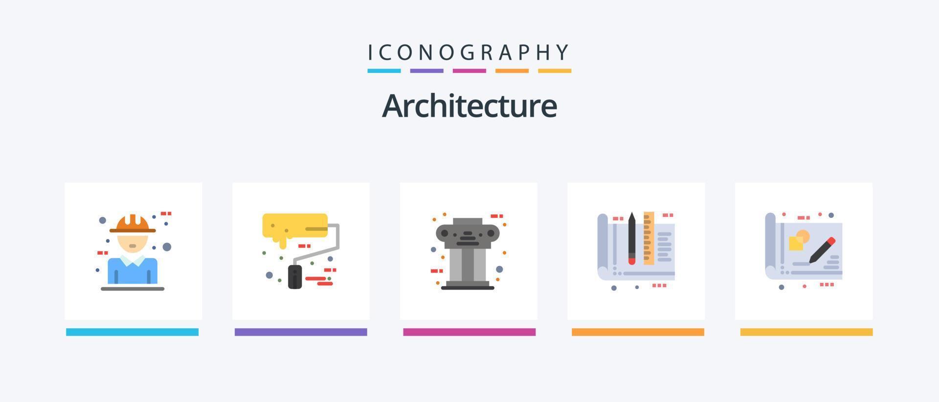 Architecture Flat 5 Icon Pack Including ruler. design. roller brush. architect. column. Creative Icons Design vector