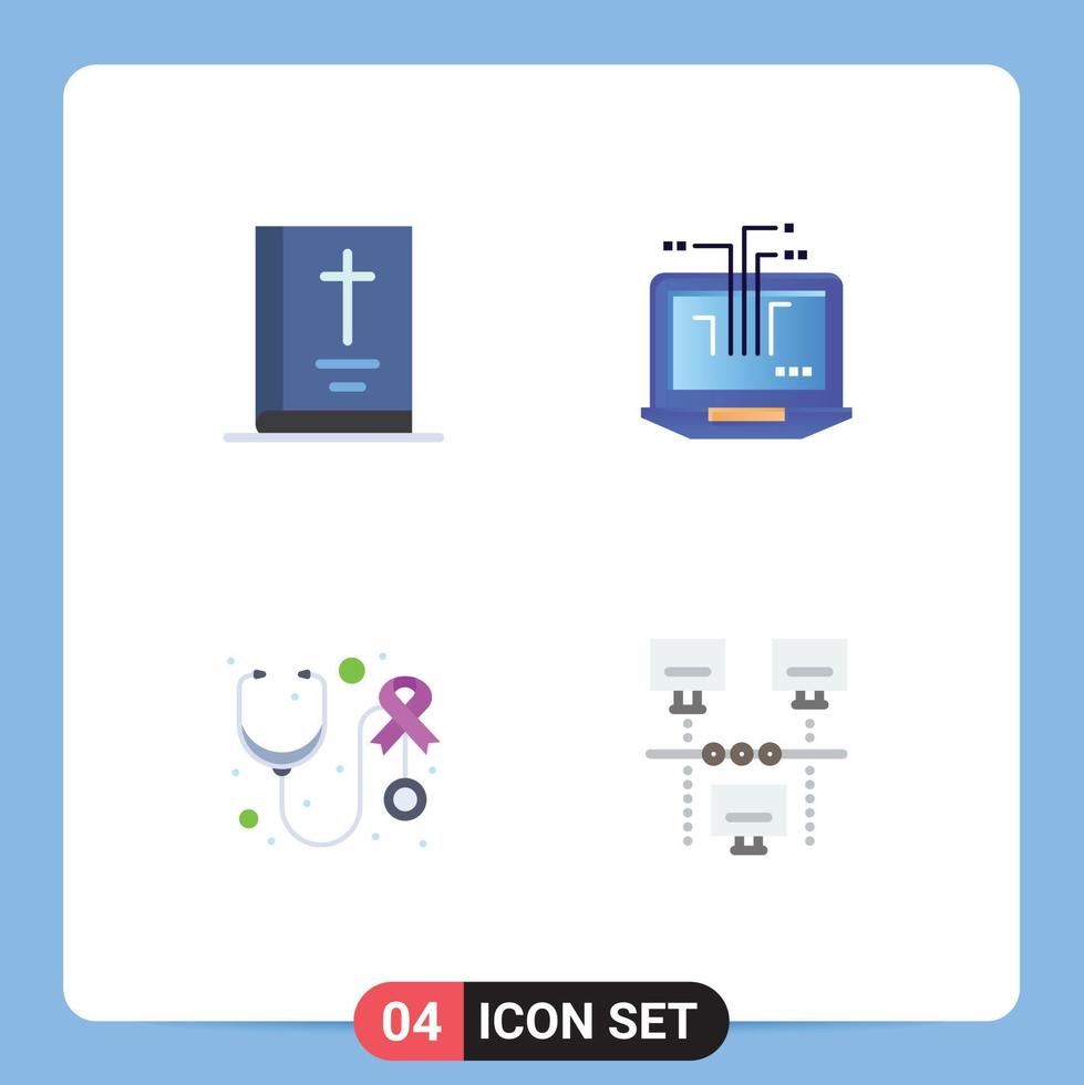 Modern Set of 4 Flat Icons and symbols such as bible stethoscope thanksgiving laptop care Editable Vector Design Elements