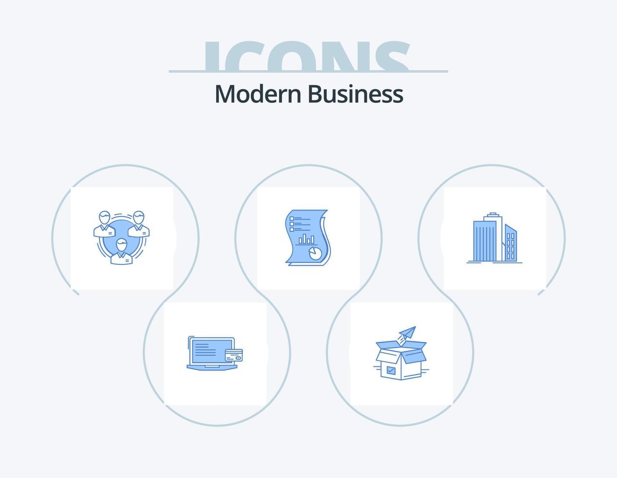 Modern Business Blue Icon Pack 5 Icon Design. social. hierarchy. product release. communication. team vector