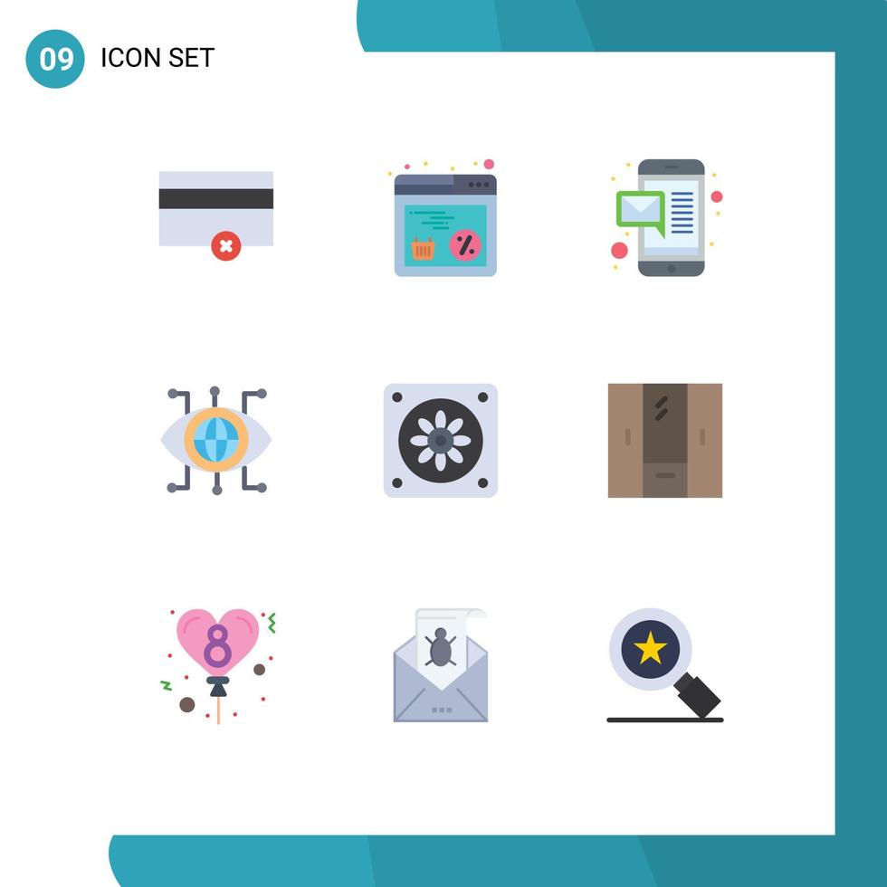 9 Thematic Vector Flat Colors and Editable Symbols of cupboard fan massage cooler technology Editable Vector Design Elements