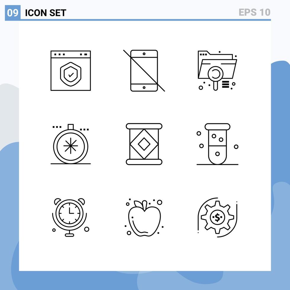 Universal Icon Symbols Group of 9 Modern Outlines of navigation compass pc file document Editable Vector Design Elements