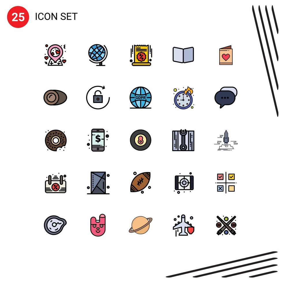 Group of 25 Modern Filled line Flat Colors Set for love cover sale advertisement layout book Editable Vector Design Elements