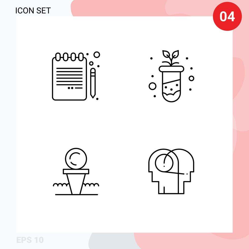 4 User Interface Line Pack of modern Signs and Symbols of back to school court notebook study hit Editable Vector Design Elements