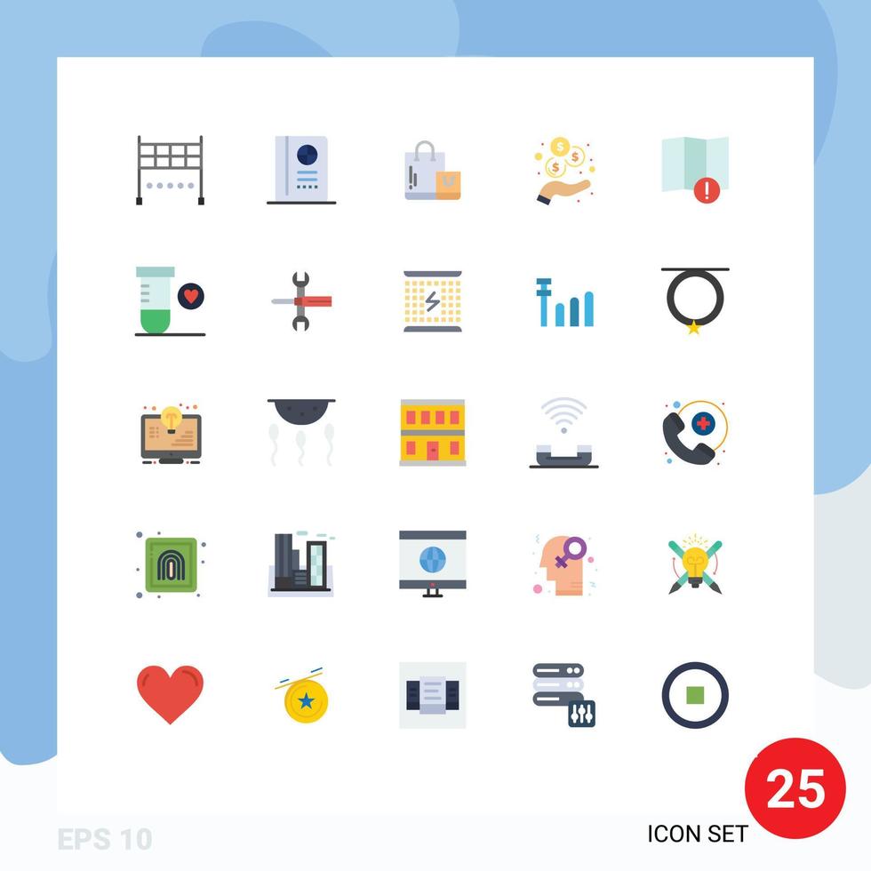 Modern Set of 25 Flat Colors Pictograph of science warning market map revenue Editable Vector Design Elements