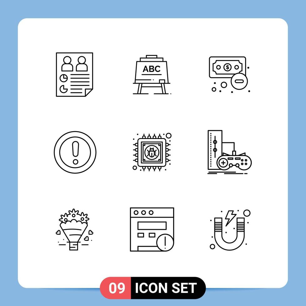conjunto moderno de 9 contornos y símbolos, como elementos de diseño de vectores editables de resultado de información de tablero de notas de soporte
