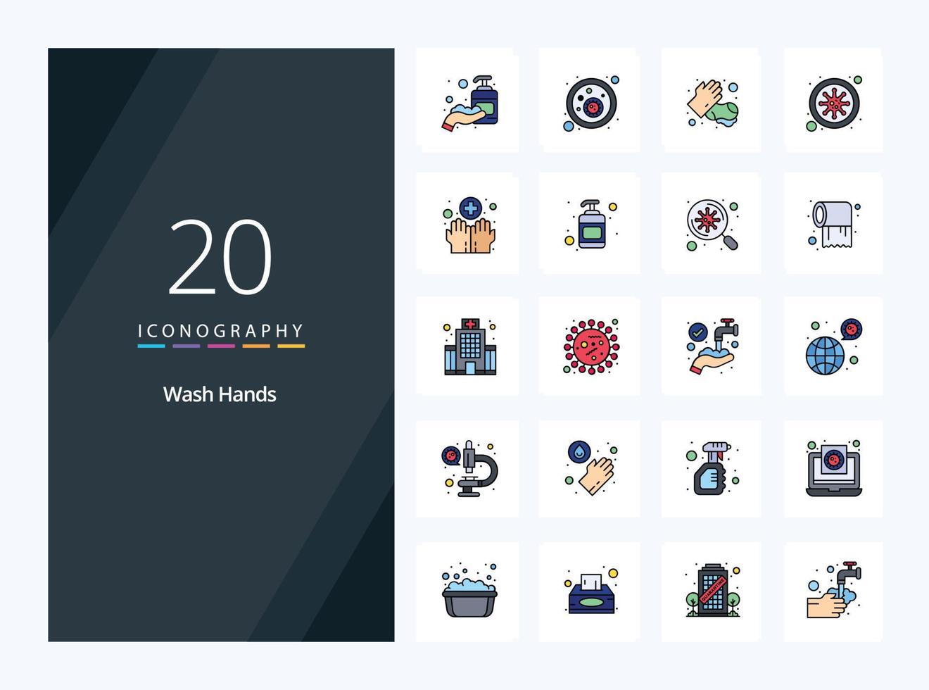 20 Wash Hands line Filled icon for presentation vector