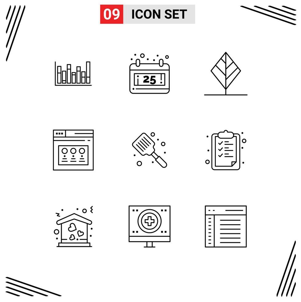 9 Universal Outline Signs Symbols of cooking baked leaf website page Editable Vector Design Elements