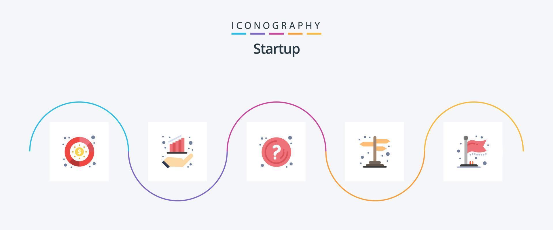 Startup Flat 5 Icon Pack Including finish. sign. help. navigation. information vector
