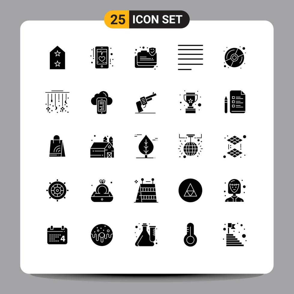 25 Thematic Vector Solid Glyphs and Editable Symbols of dvd text phone right secure Editable Vector Design Elements