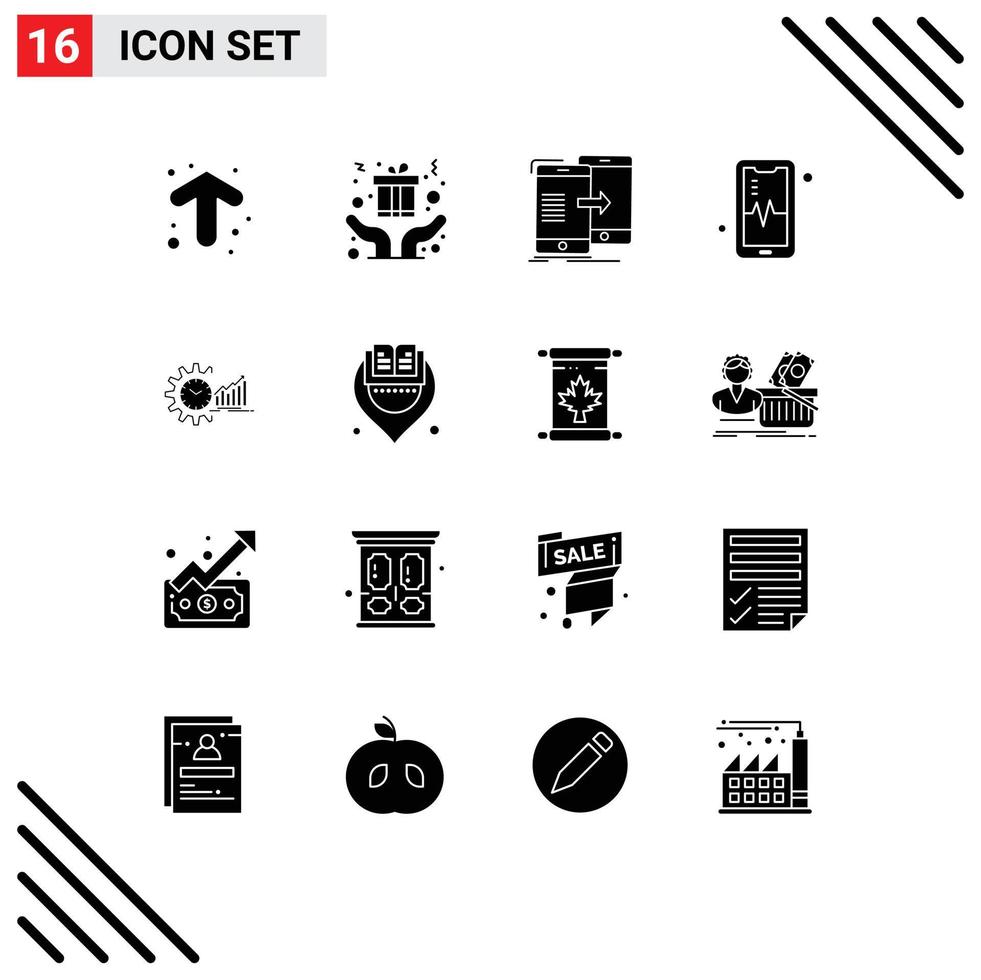 16 Universal Solid Glyphs Set for Web and Mobile Applications analytics beat data mobil syncing Editable Vector Design Elements