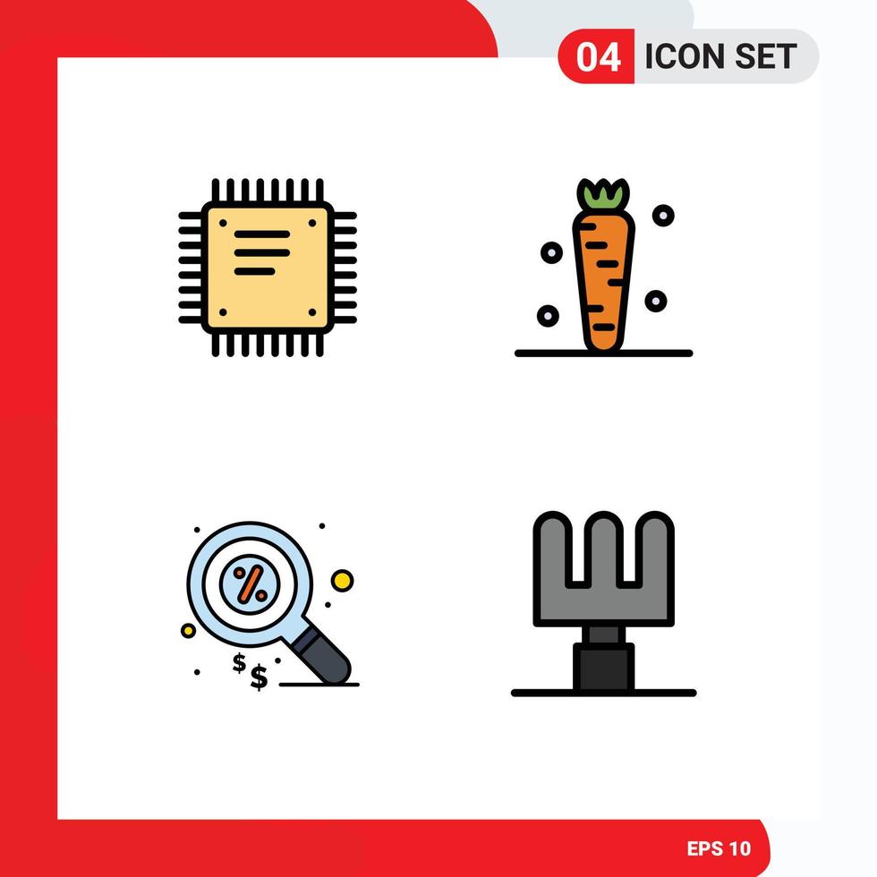 4 Creative Icons Modern Signs and Symbols of chip vegetable motherboard drink finance Editable Vector Design Elements