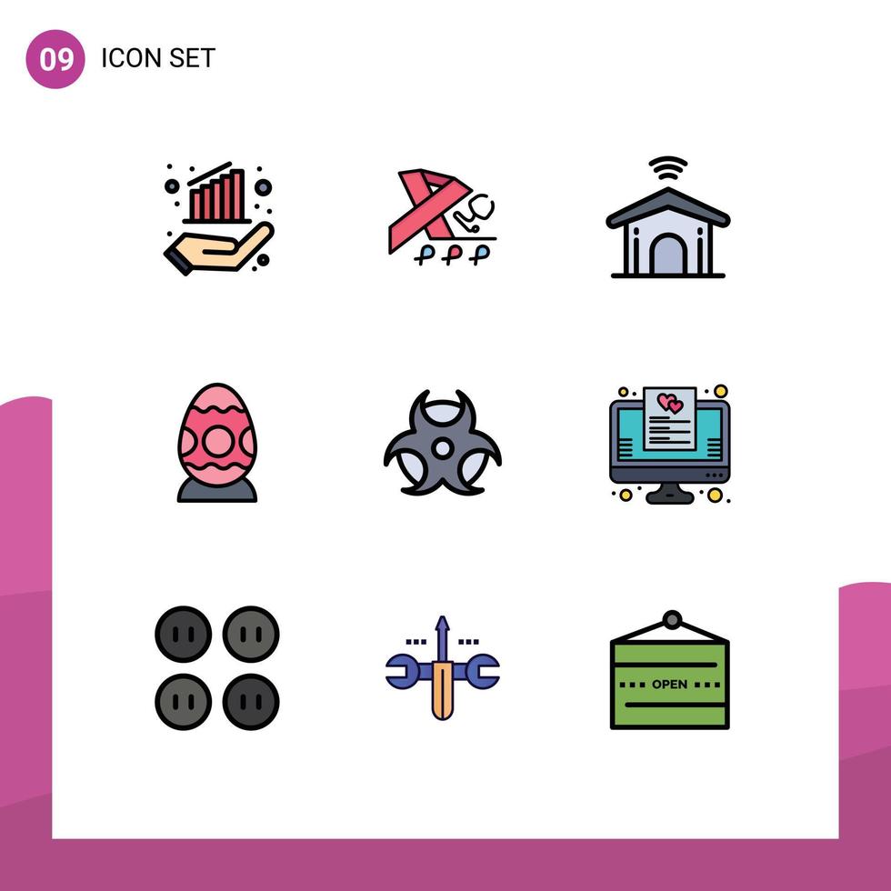 9 User Interface Filledline Flat Color Pack of modern Signs and Symbols of physic egg electronic easter egg decoration Editable Vector Design Elements