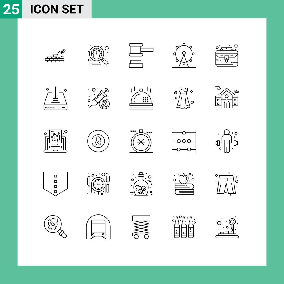 Stock Vector Icon Pack of 25 Line Signs and Symbols for portfolio business case hammer sign leisure Editable Vector Design Elements