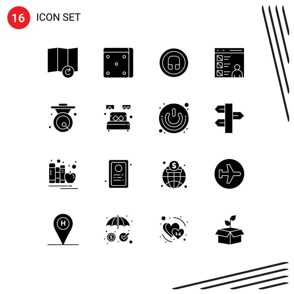 Pack of 16 Modern Solid Glyphs Signs and Symbols for Web Print Media such as gong bell ui asian develop Editable Vector Design Elements