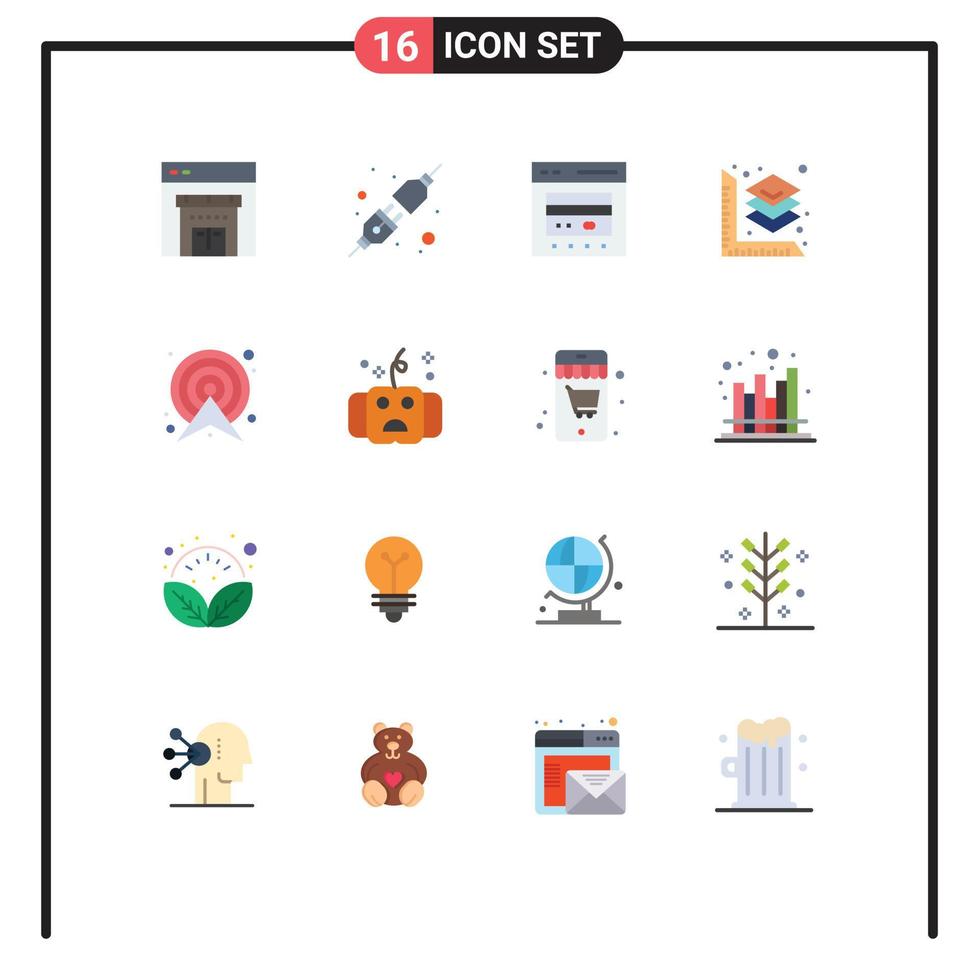 16 símbolos universales de signos de color plano de la flecha de crédito de destino del mapa que imprime un paquete editable de elementos creativos de diseño de vectores