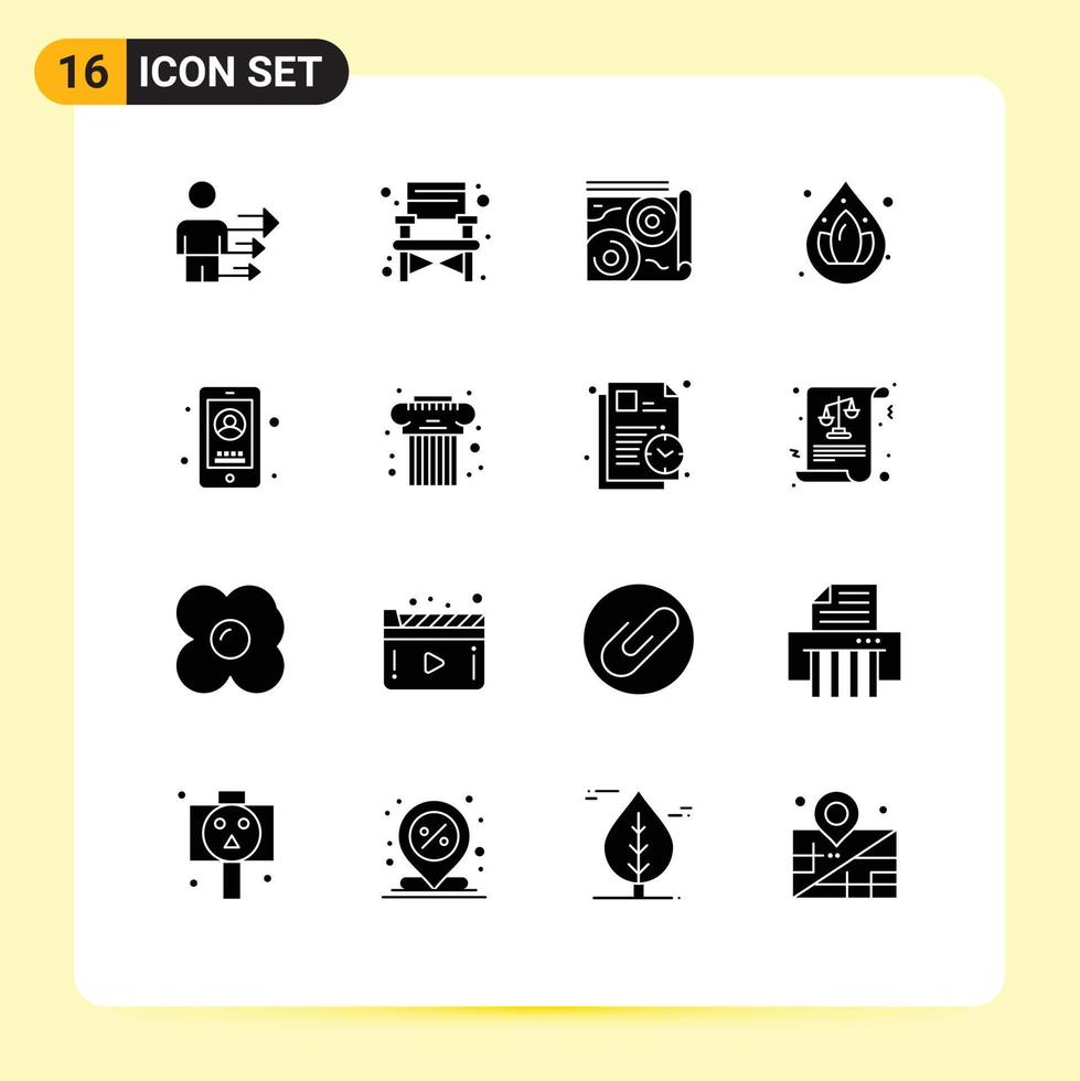 Pictogram Set of 16 Simple Solid Glyphs of user mobile book business lotus Editable Vector Design Elements