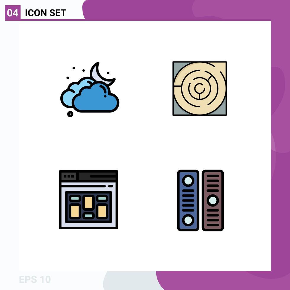 Universal Icon Symbols Group of 4 Modern Filledline Flat Colors of cloud browser weather labyrinth internet Editable Vector Design Elements