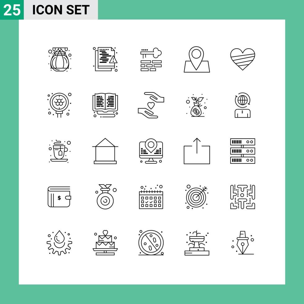 Set of 25 Modern UI Icons Symbols Signs for love pad lock key map holiday Editable Vector Design Elements