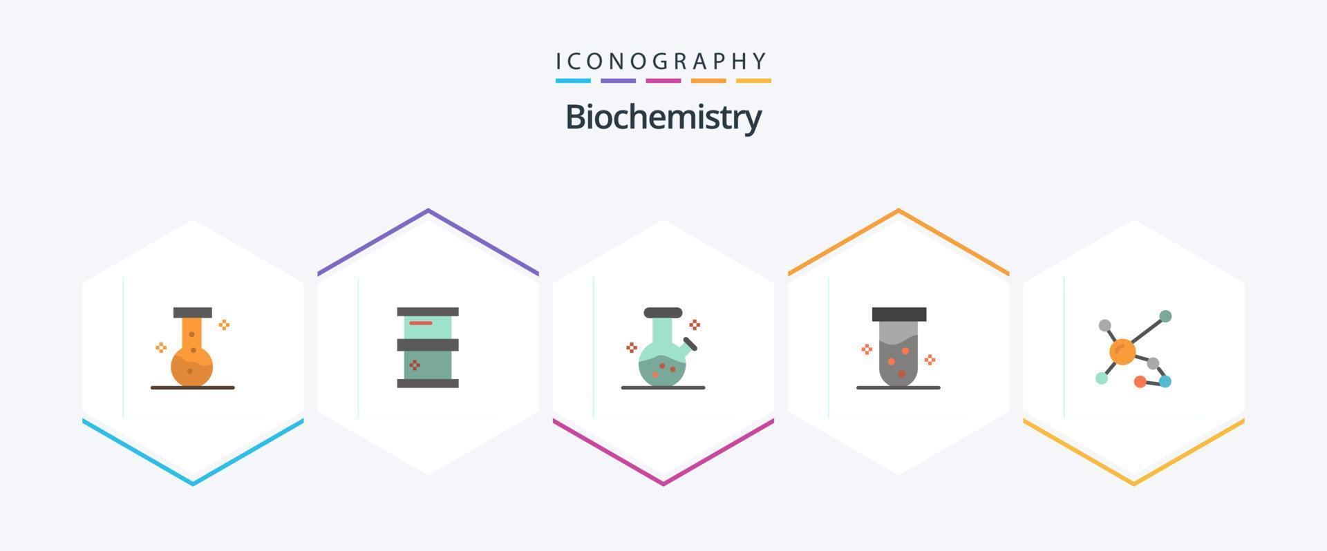Biochemistry 25 Flat icon pack including dna. biochemistry. lab. atom. test vector