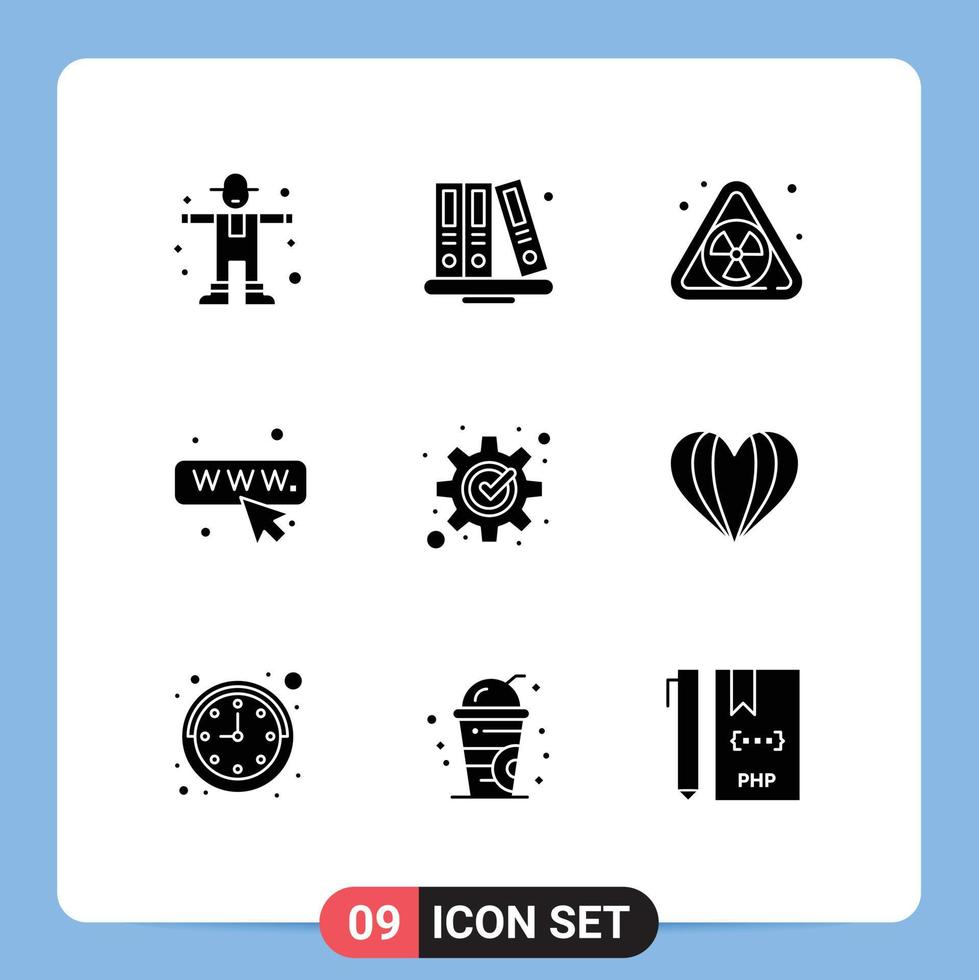 Modern Set of 9 Solid Glyphs and symbols such as process fix nuclear development web Editable Vector Design Elements