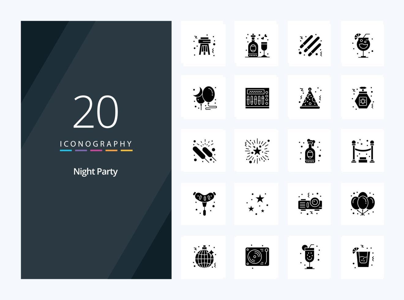 20 Night Party Solid Glyph icon for presentation vector