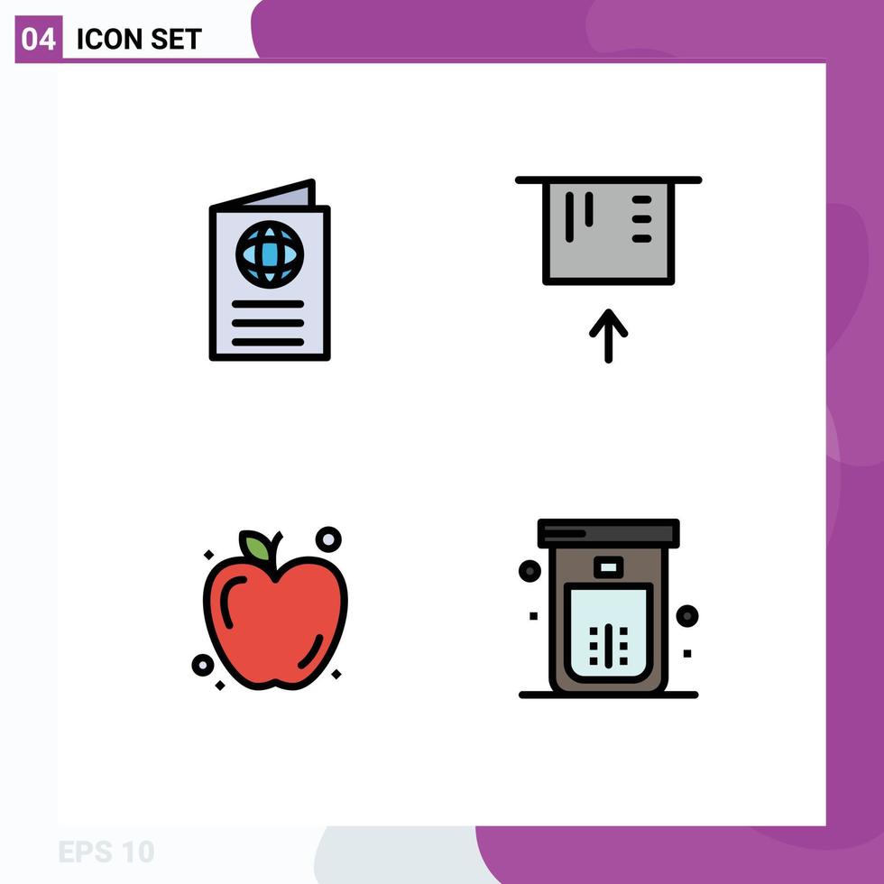 Set of 4 Modern UI Icons Symbols Signs for card food passport credit card bath Editable Vector Design Elements