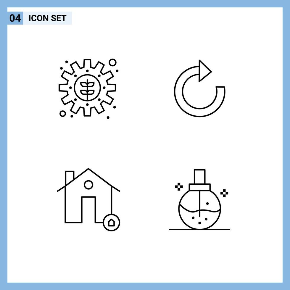 Modern Set of 4 Filledline Flat Colors and symbols such as environment house setting refresh real Editable Vector Design Elements