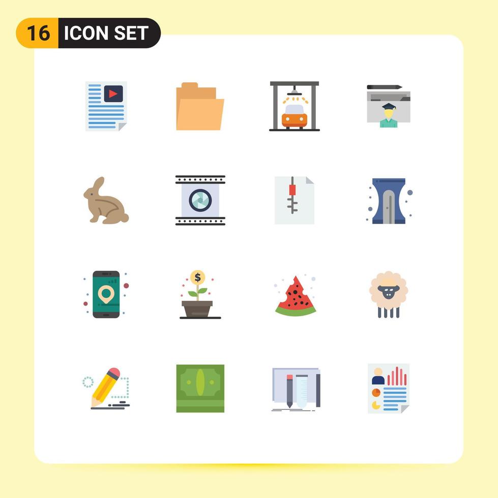 conjunto de 16 iconos de interfaz de usuario modernos signos de símbolos para educación de graduación de coche de erudito de pascua paquete editable de elementos de diseño de vectores creativos