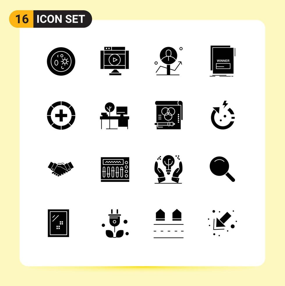 Universal Icon Symbols Group of 16 Modern Solid Glyphs of maleficient fraud player success chart Editable Vector Design Elements