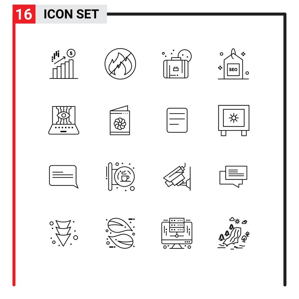 Stock Vector Icon Pack of 16 Line Signs and Symbols for computer sciences seo summer search media Editable Vector Design Elements