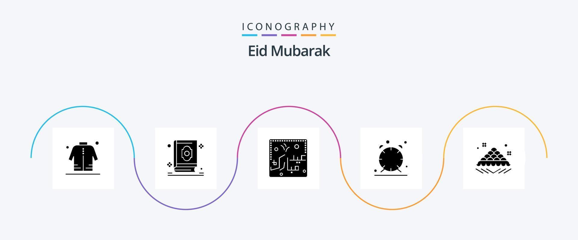 Eid Mubarak Glyph 5 Icon Pack Including time. alarm. muslim. islam. typography vector