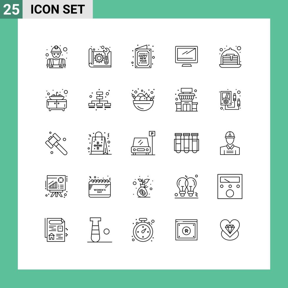 User Interface Pack of 25 Basic Lines of imac monitor plan computer new Editable Vector Design Elements