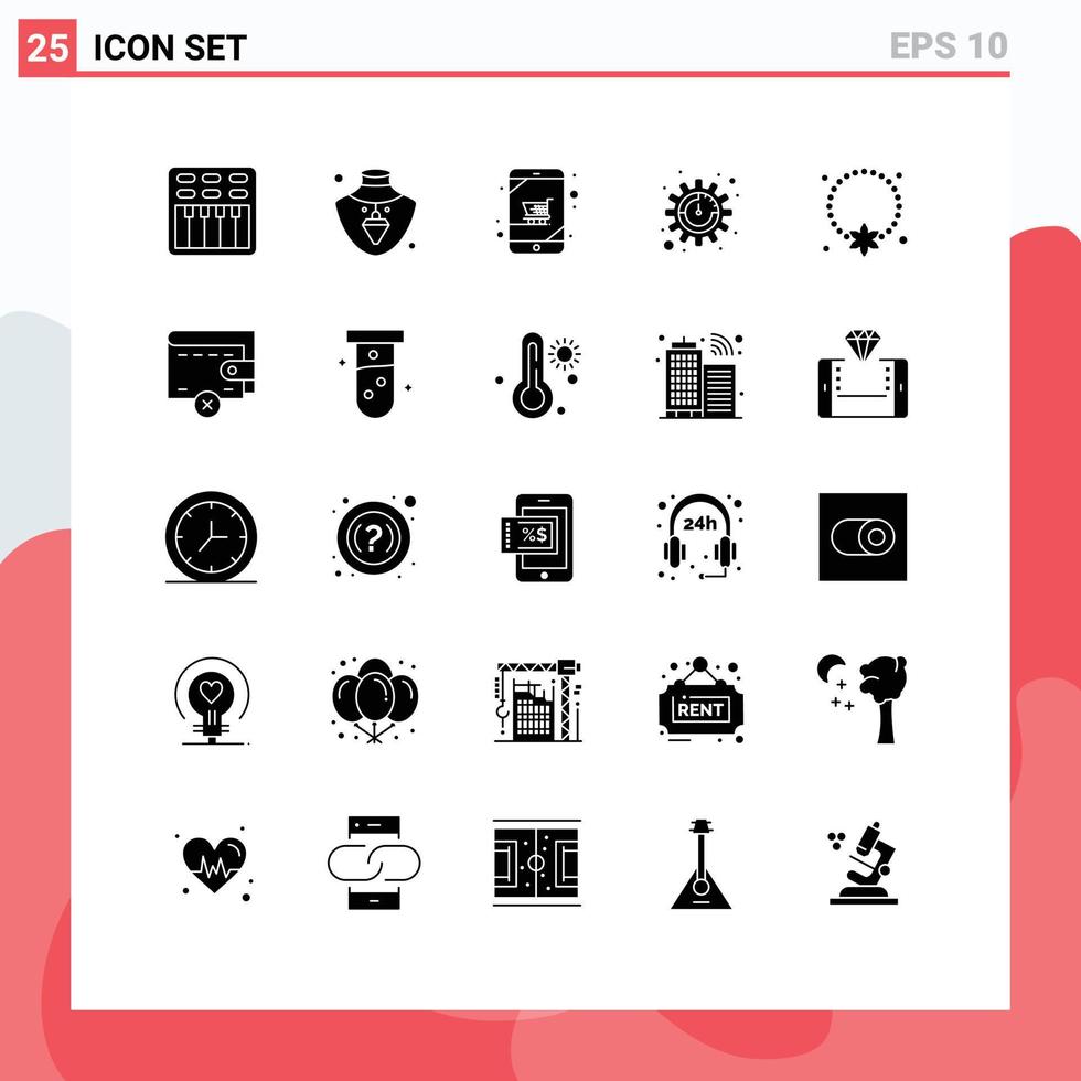 User Interface Pack of 25 Basic Solid Glyphs of ornament locket device jewelry seo Editable Vector Design Elements