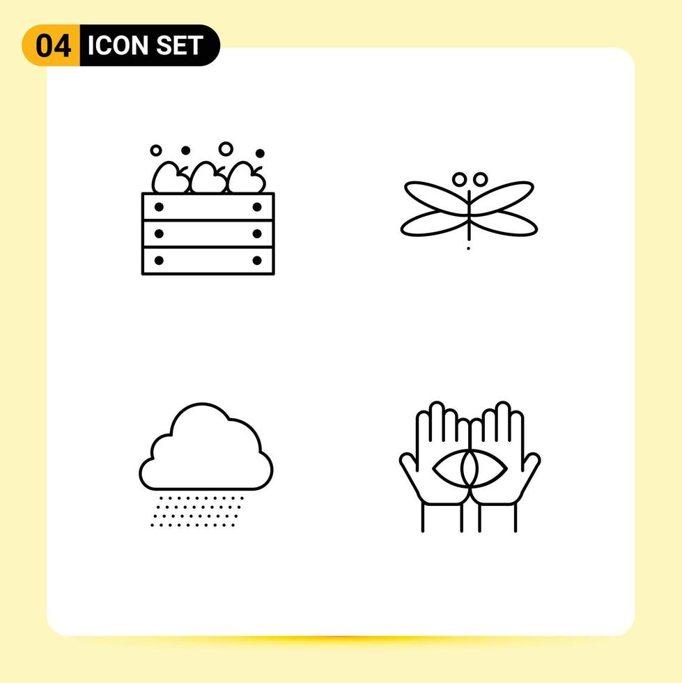 Set of 4 Commercial Filledline Flat Colors pack for agriculture sky rain farming dragons nature Editable Vector Design Elements