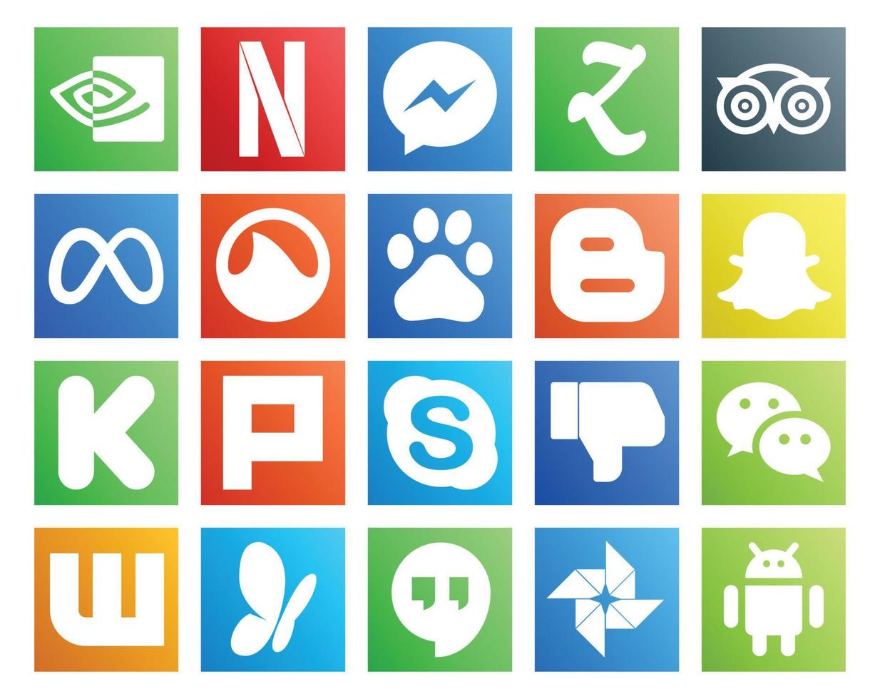 20 Social Media Icon Pack Including wechat chat grooveshark skype kickstarter vector