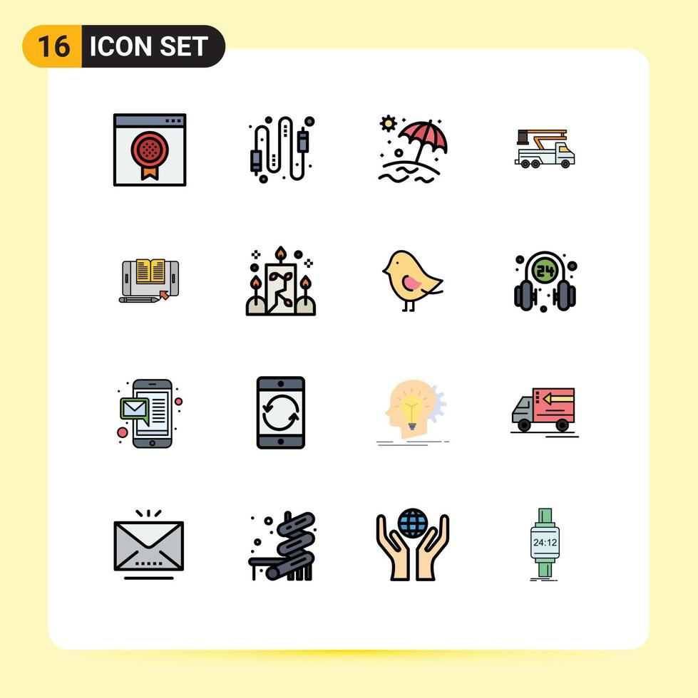 Set of 16 Vector Flat Color Filled Lines on Grid for application lifting electric lift crane Editable Creative Vector Design Elements