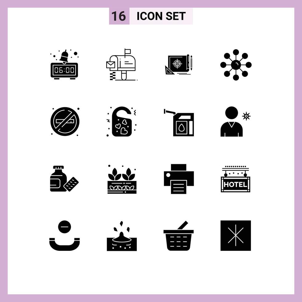 Mobile Interface Solid Glyph Set of 16 Pictograms of fire skin file skin care dry skin Editable Vector Design Elements