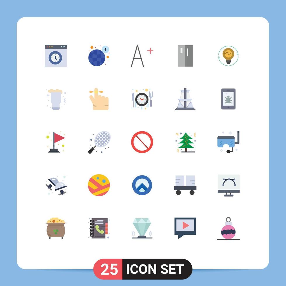 Mobile Interface Flat Color Set of 25 Pictograms of bulb refrigerator protection fridge appliances Editable Vector Design Elements