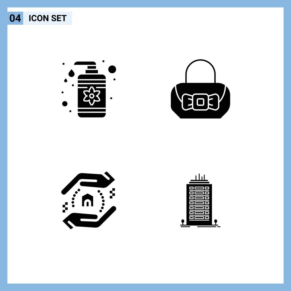 Group of 4 Modern Solid Glyphs Set for drop school care purse office Editable Vector Design Elements