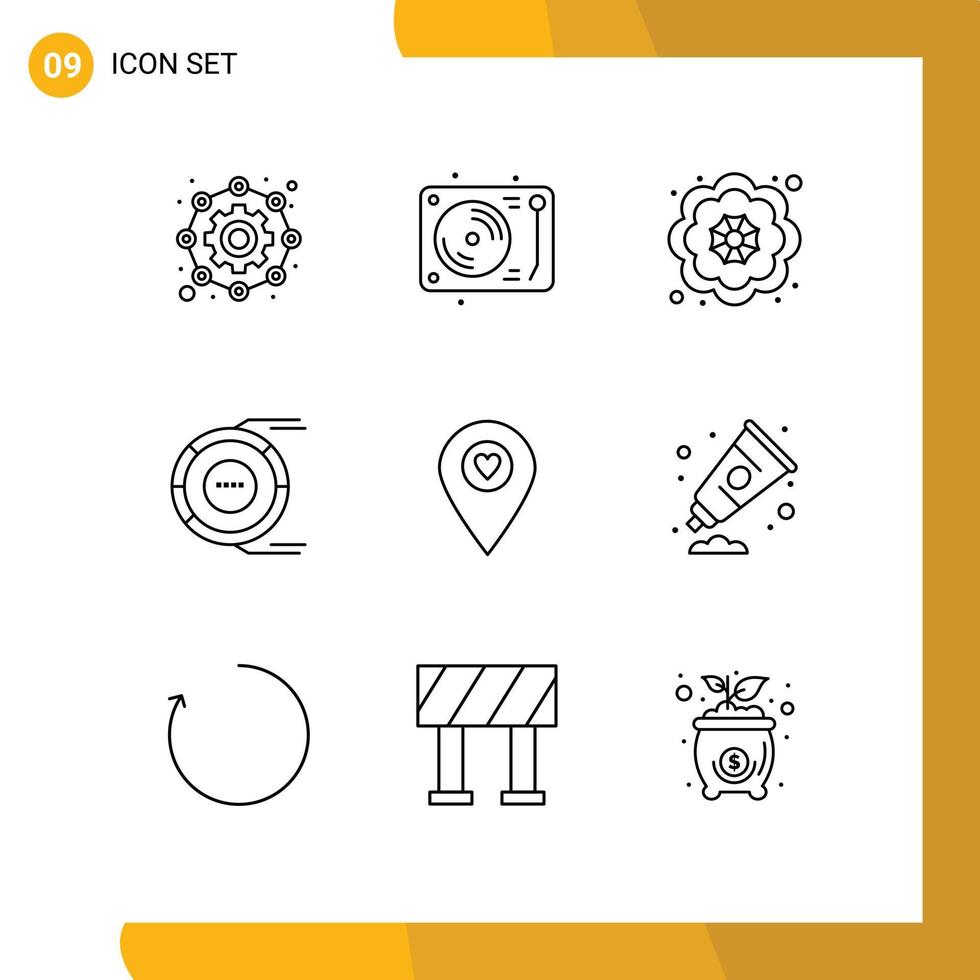 Set of 9 Commercial Outlines pack for location resource decorative estimation analysis Editable Vector Design Elements