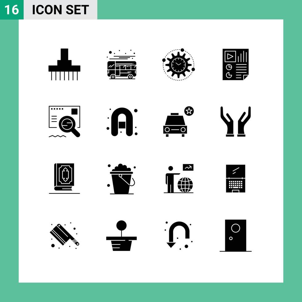 Group of 16 Solid Glyphs Signs and Symbols for page data local project processing Editable Vector Design Elements