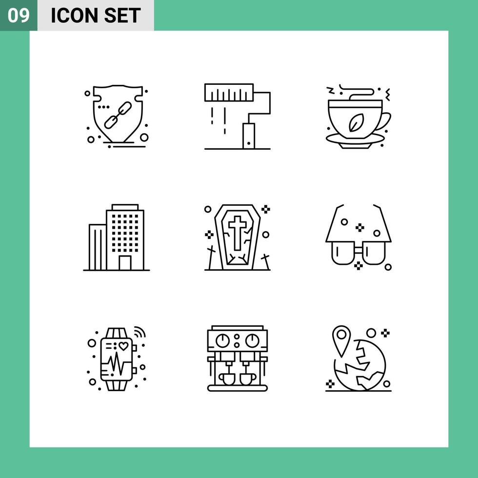 Stock Vector Icon Pack of 9 Line Signs and Symbols for coffin office paint building fast food Editable Vector Design Elements