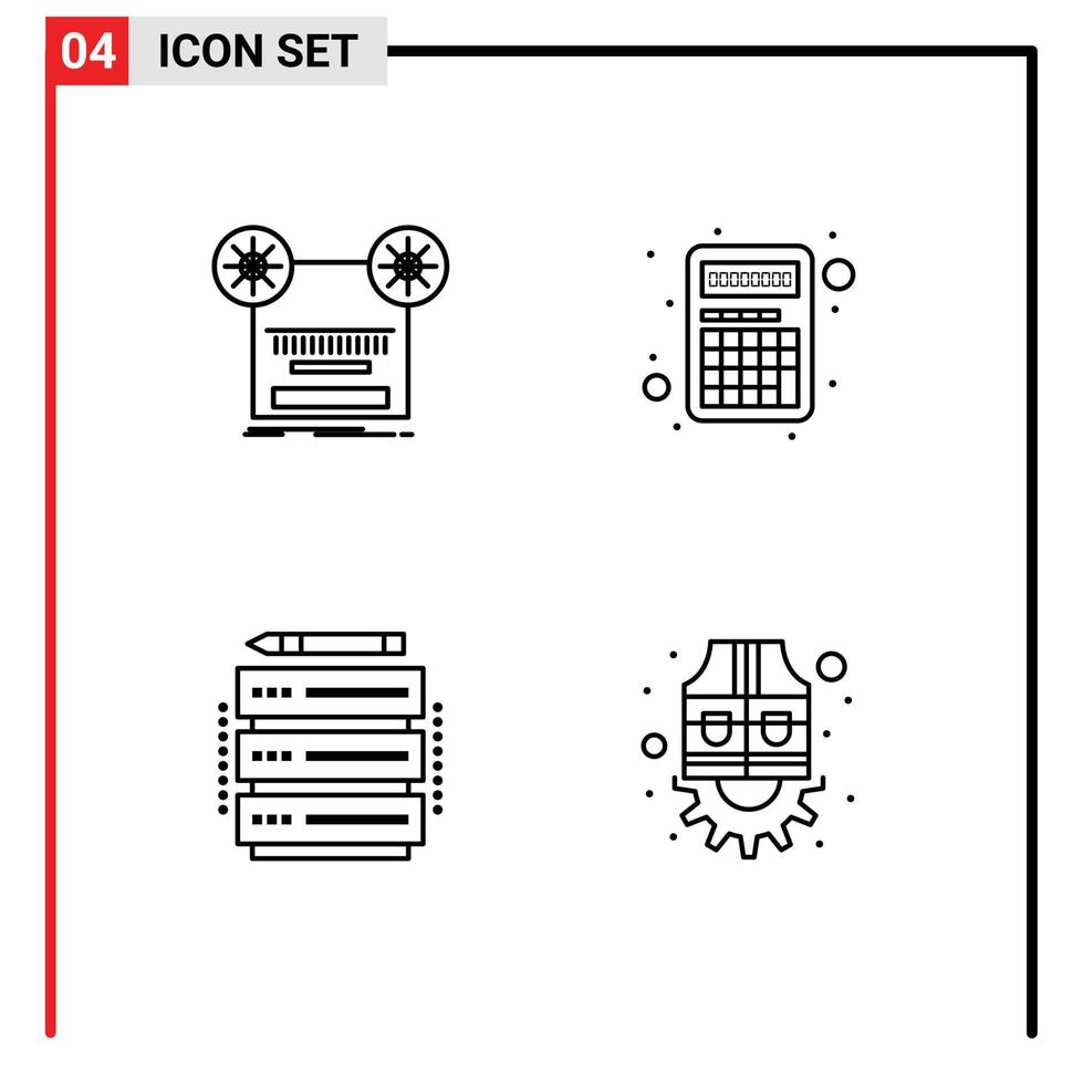 4 Creative Icons Modern Signs and Symbols of record edit tape calculator rack Editable Vector Design Elements