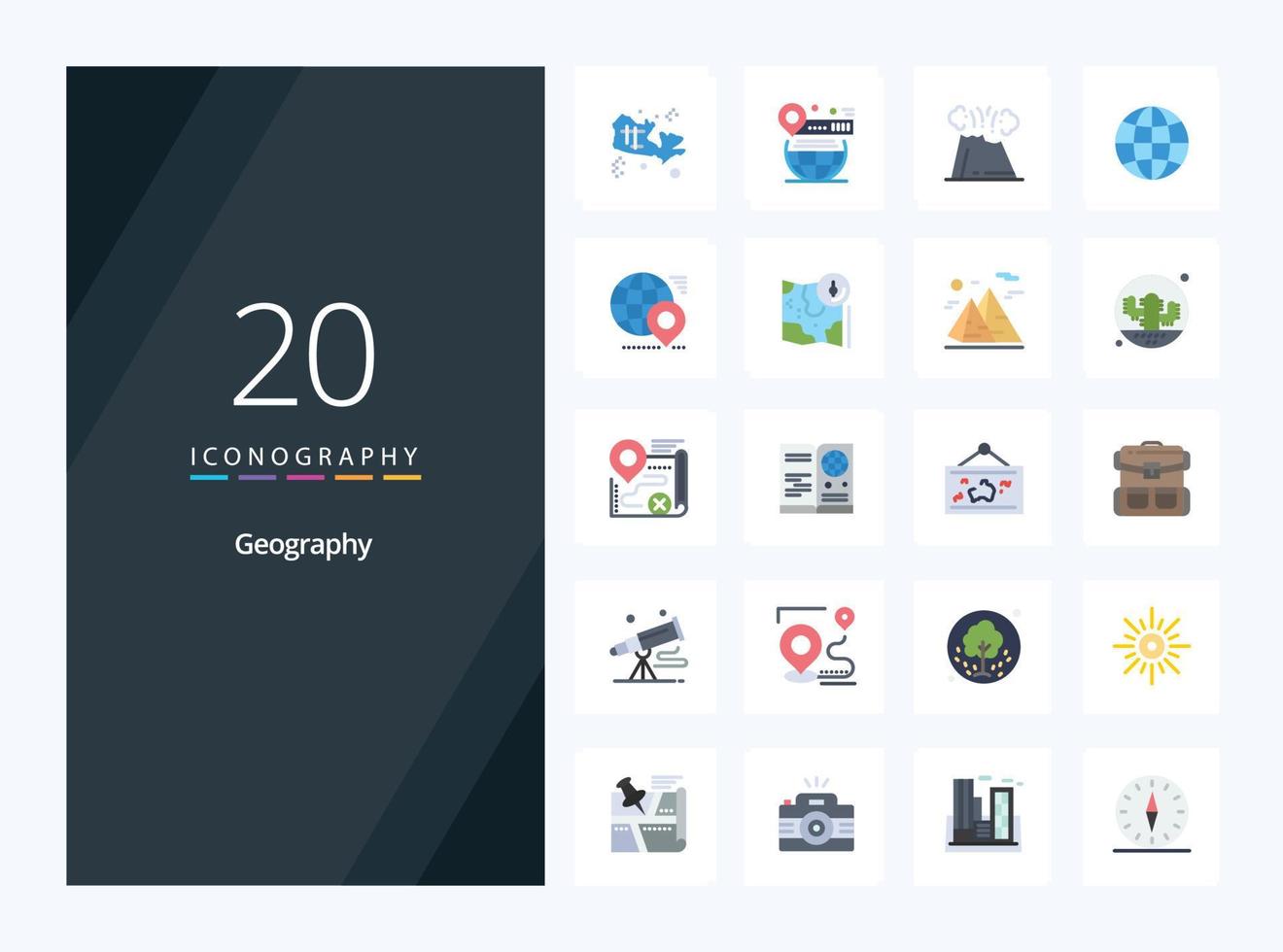 20 Geo Graphy Flat Color icon for presentation vector