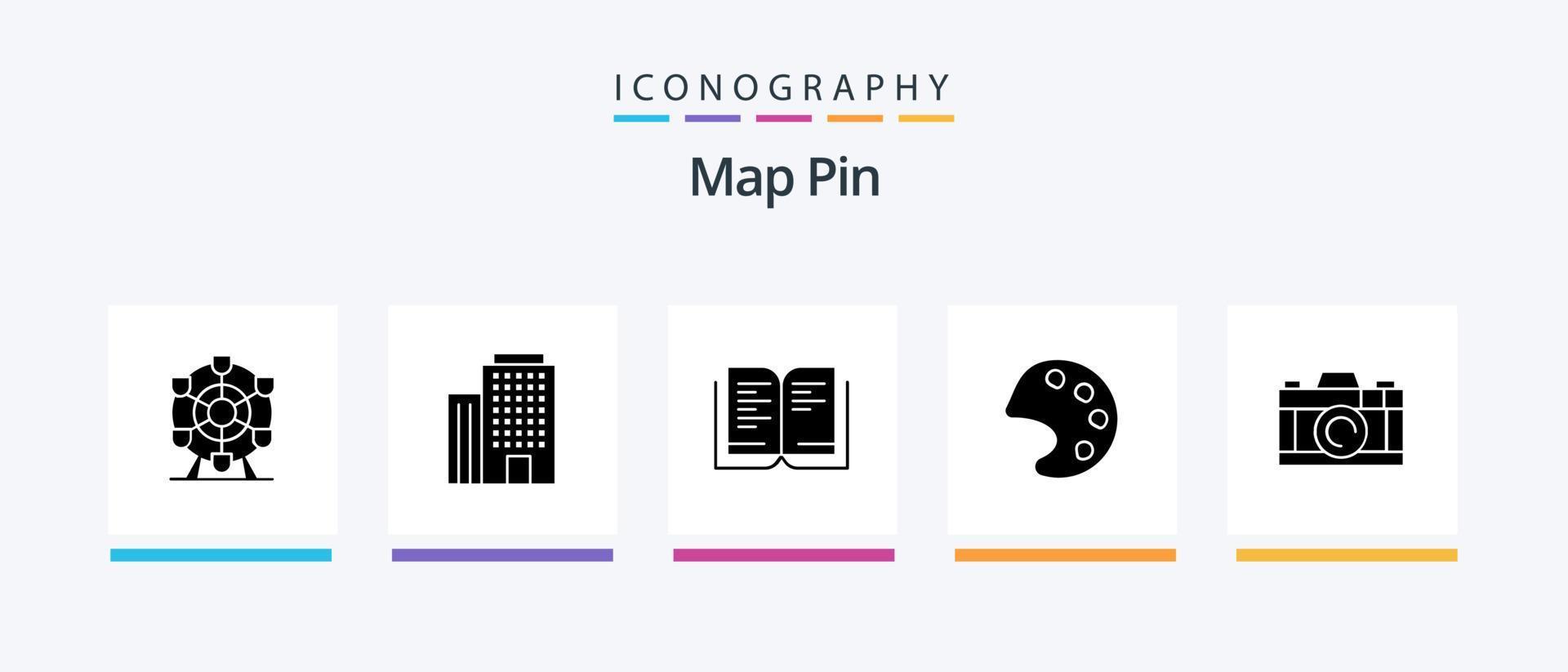 Map Pin Glyph 5 Icon Pack Including . school. photo. camera. Creative Icons Design vector