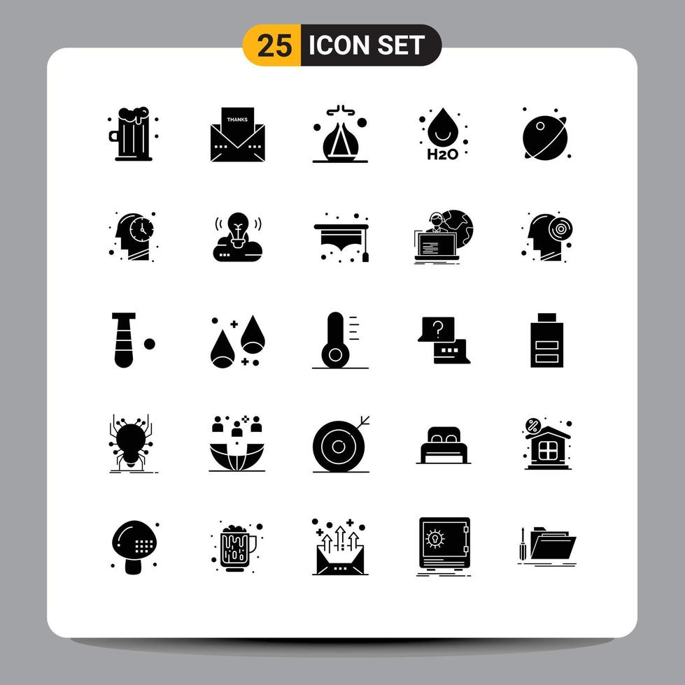 Pack of 25 Modern Solid Glyphs Signs and Symbols for Web Print Media such as space orbit incense astronomy ho Editable Vector Design Elements