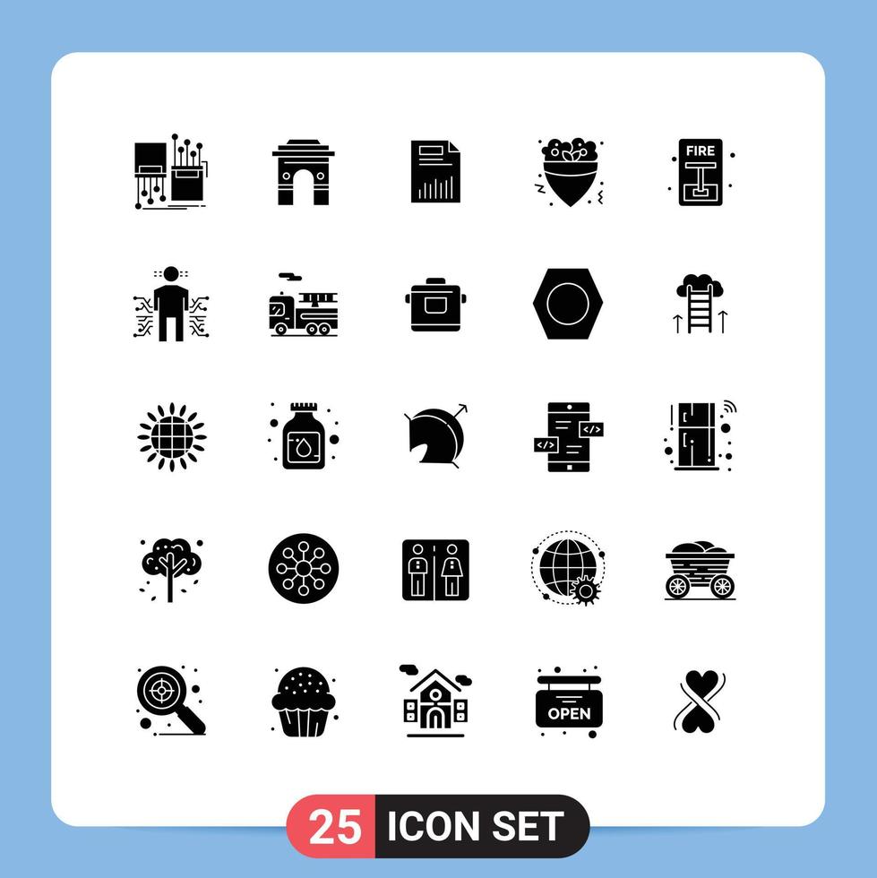 25 Thematic Vector Solid Glyphs and Editable Symbols of paper finance india chart document Editable Vector Design Elements