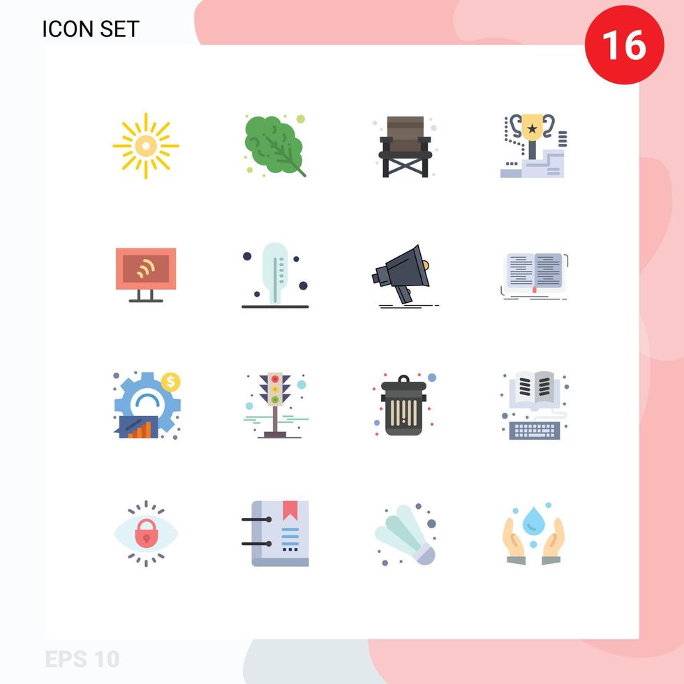 Flat Color Pack of 16 Universal Symbols of wifi prize chair trophy cup Editable Pack of Creative Vector Design Elements